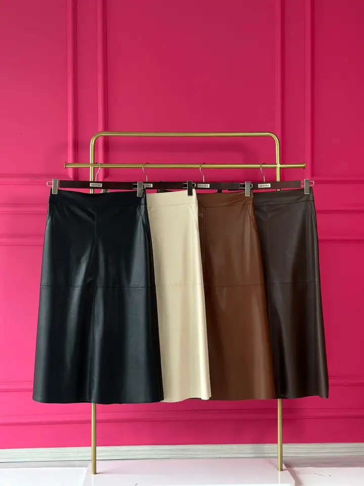 SENTEZ ÖNÜ DİKİŞ DETAYLI DERİ ETEK