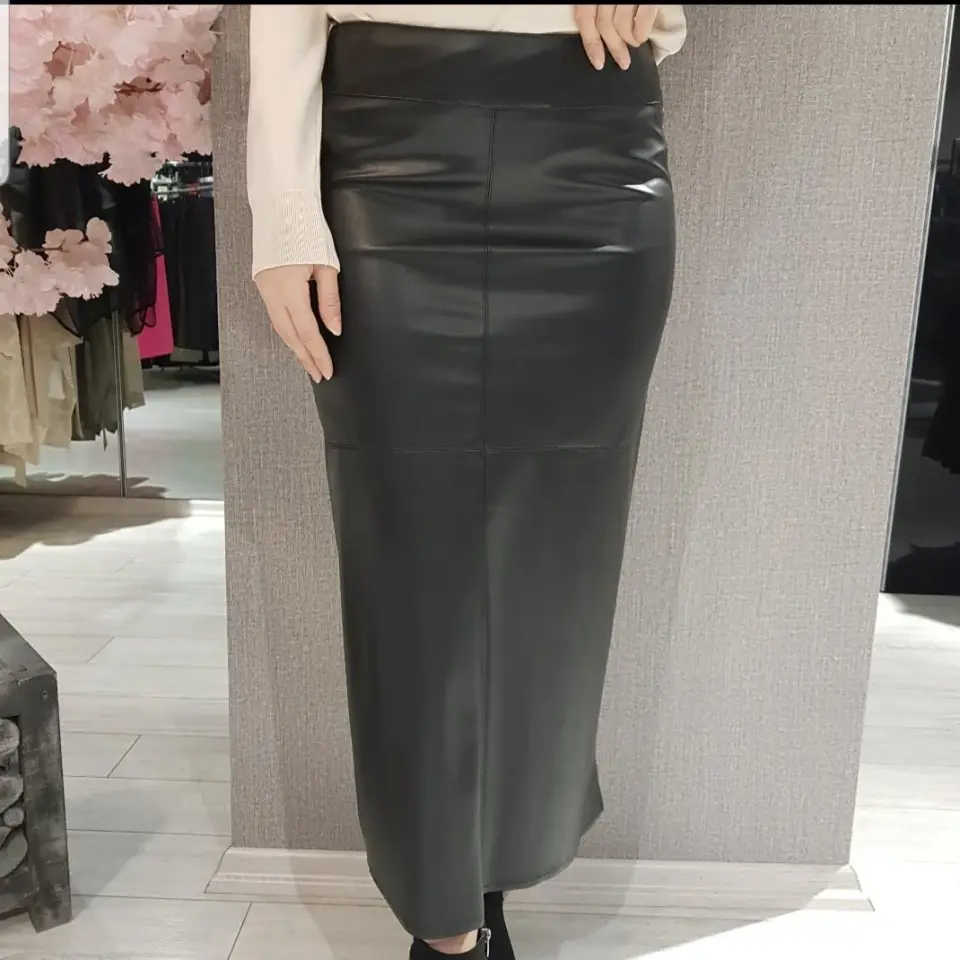 SENTEZ ÖNÜ DİKİŞ DETAYLI DERİ ETEK