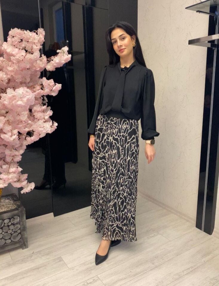 SENTEZ GÜL DESEN KIRIŞTIRMA ŞİFON ETEK