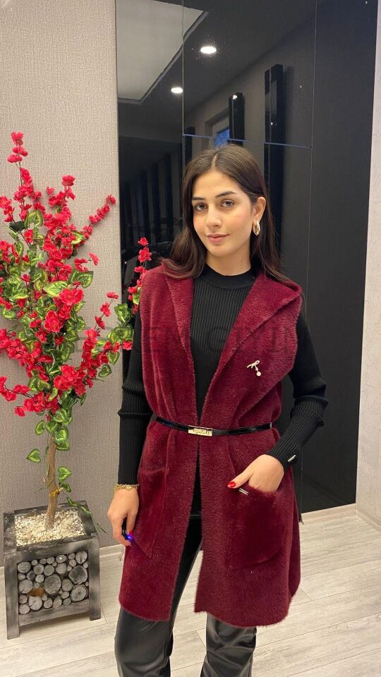 SÜSSÜ ANGORA KEMERLİ YELEK